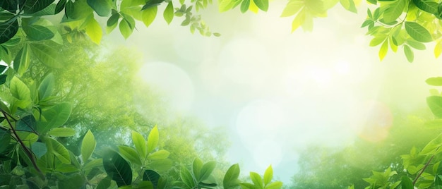 Fresh green tree leaves frame natural background