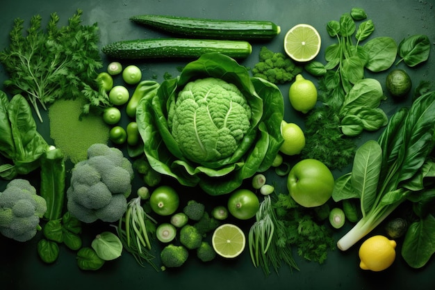 Photo fresh green vegetable flat lay concept background