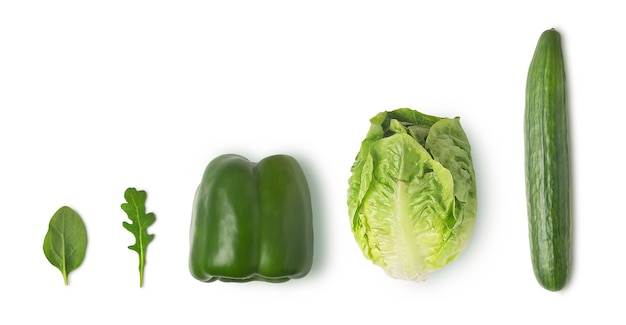 Свежие зеленые овощи, изолированные на белом фоне