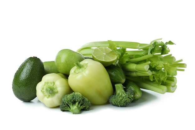 Fresh green vegetables isolated on white background