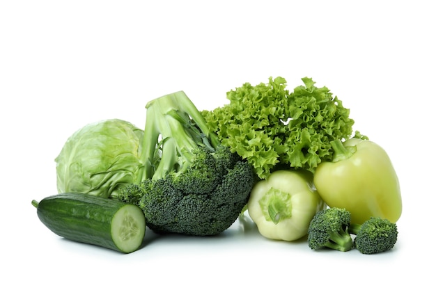 Fresh green vegetables isolated on white