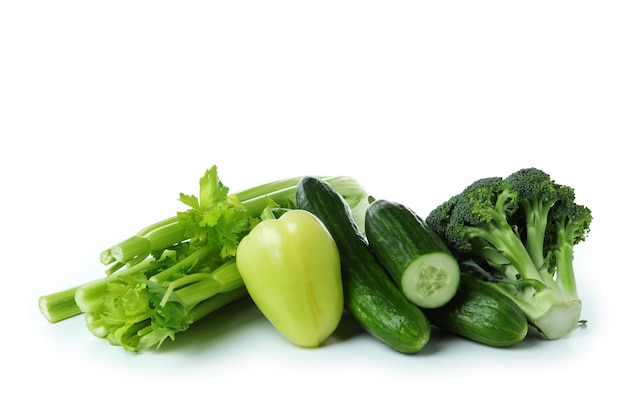 Fresh green vegetables isolated on white