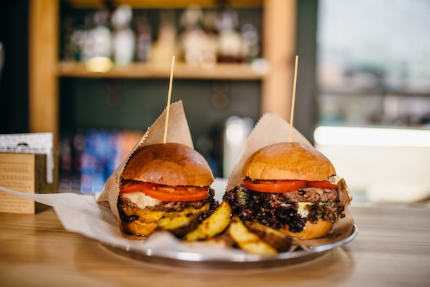 Fresh grilled burgers and on the table