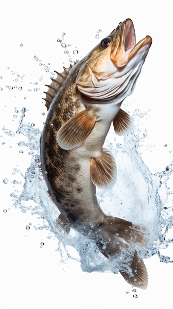 Fresh grouper fish jumping out of the water white background