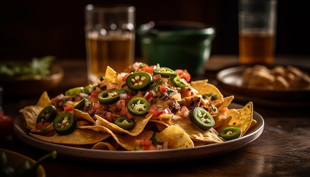 Fresh guacamole and beef taco on plate generated by AI