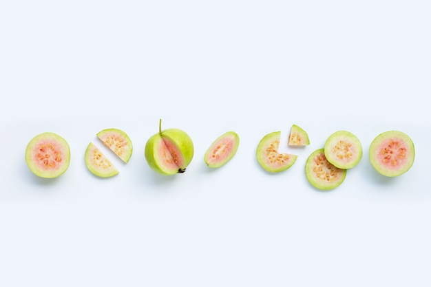 Fresh guava with leaves on white