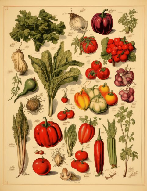 Fresh Harvest of Colorful Vegetables in a Vintage Design