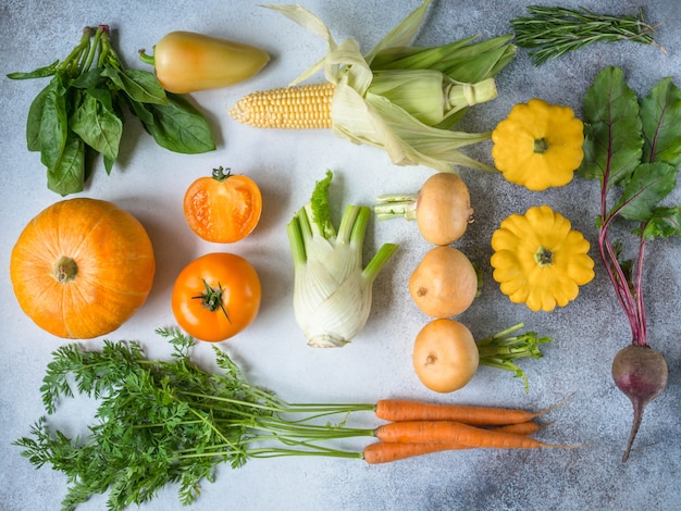 Fresh harvest of vegetables flat-lay 