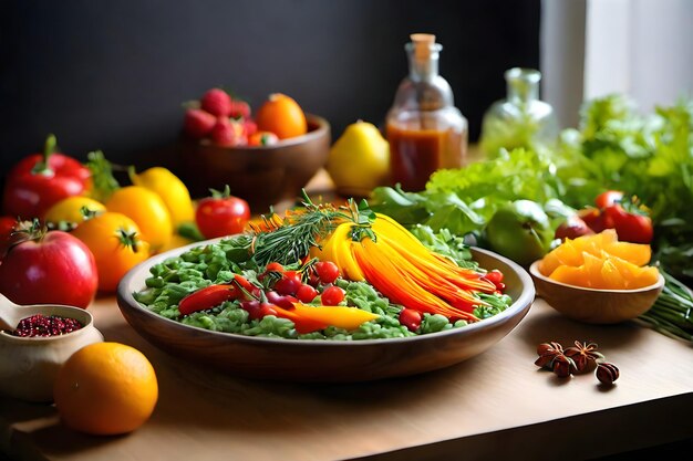 Свежий урожай ярких овощей и фруктов захвачен