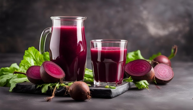 Fresh and healthy beetroot juice on the stone background