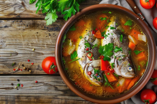 Foto una ciotola fresca e sana di pesce e verdure perfetta per i blog gastronomici o i menu dei ristoranti