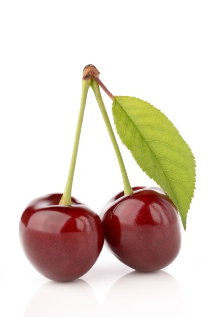 Fresh and healthy cherries on a white isolated