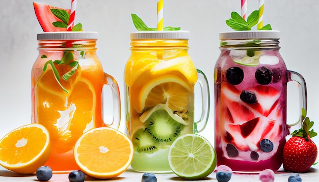 Свежий и полезный детокс-сок Красочная смесь фруктов, овощей и специй