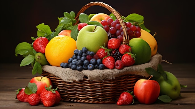 Fresh and healthy fruits in straw basket