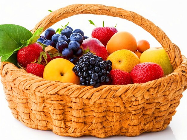 Fresh and healthy fruits in straw basket