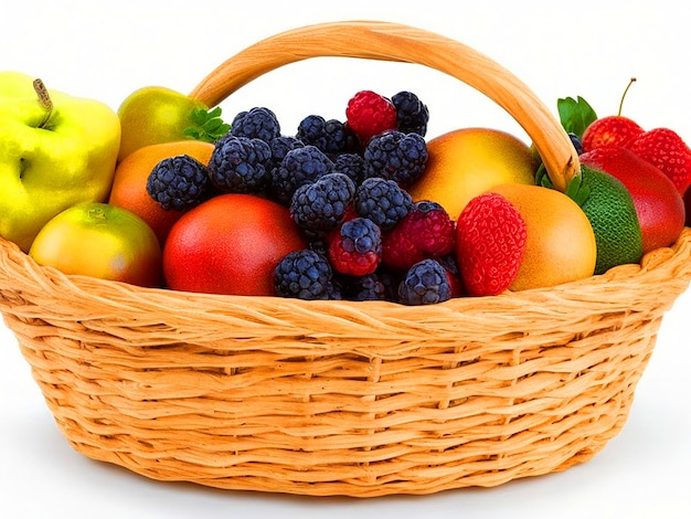 Fresh and healthy fruits in straw basket