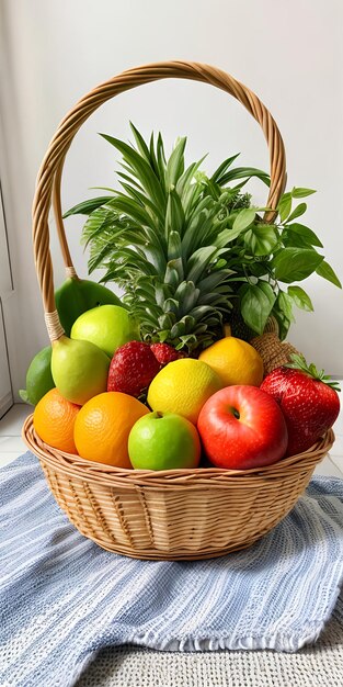 Fresh and healthy fruits in straw basket