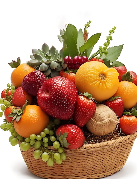 Fresh and healthy fruits in straw basket