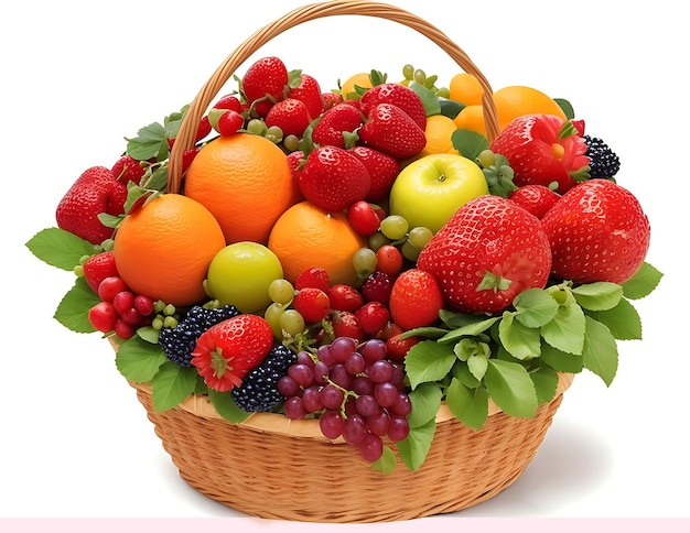 Fresh and healthy fruits in straw basket