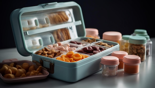 Fresh healthy meal in plastic container indoors generated by AI