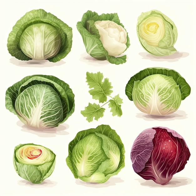 Photo fresh and healthy organic cabbage vegetable salad isolated on white background illustration