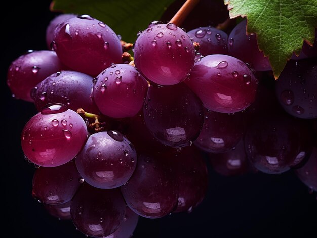 新鮮で健康的なオーガニックの赤いブドウと水の滴 クローズアップ ジェネレーティブAI