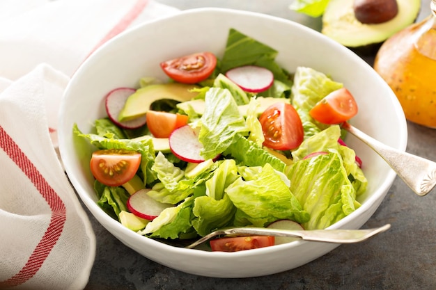 Fresh healthy salad with romaine and avocado