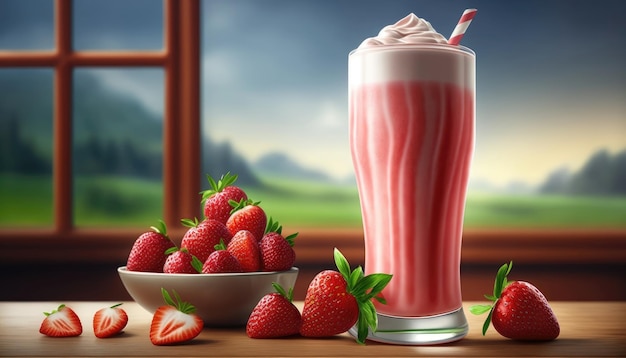 Fresh Healthy Strawberry Fruit Smoothie Generative AI