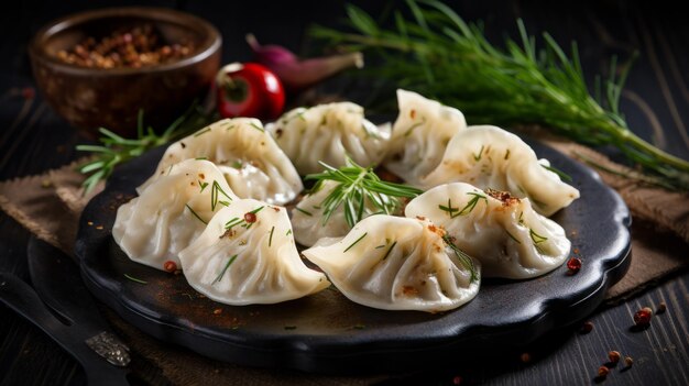 Fresh Herb Dumplings For Sale Dark White And Gray Orientalinspired Plate