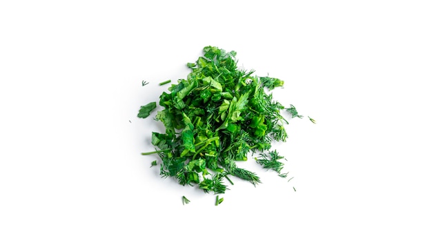 Fresh herbs-parsley, dill, onion isolated on a white background. High quality photo