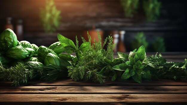 Fresh herbs on a widen background Ai generative