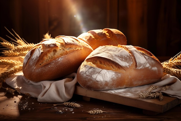 新鮮な自家製のパン バゲット パン屋の背景 パン作り