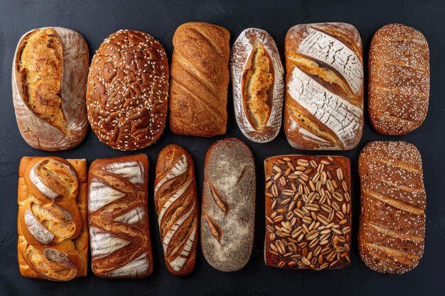 Photo fresh homemade bread on black background top view