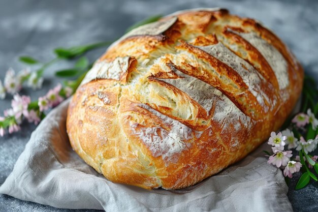 灰色の背景の新鮮な自家製のパン 鮮やかな無酵母のパン 酵母のないパン