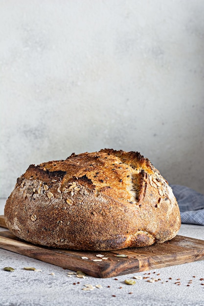 Fresh homemade bread (slice) from whole grain sourdough flour