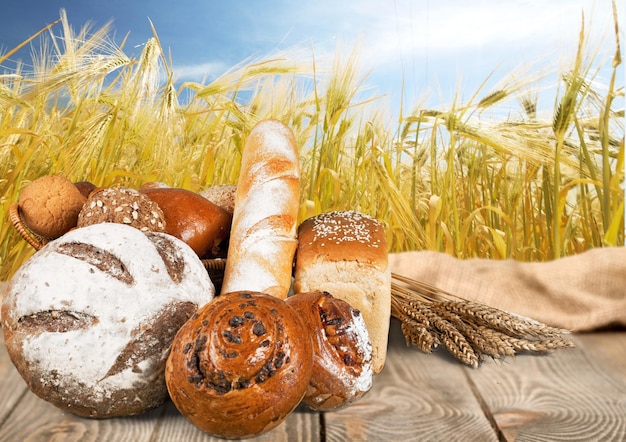 Fresh homemade bread on wooden table