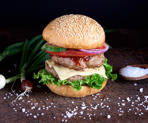 Fresh homemade burger with lettuce