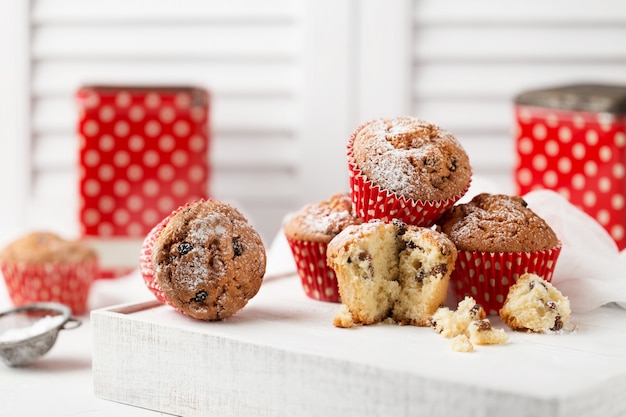 Fresh homemade delicious muffins with raisins