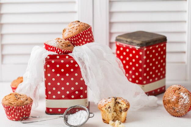 Fresh homemade delicious muffins with raisins