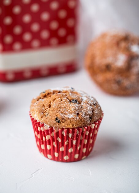 Fresh homemade delicious muffins with raisins