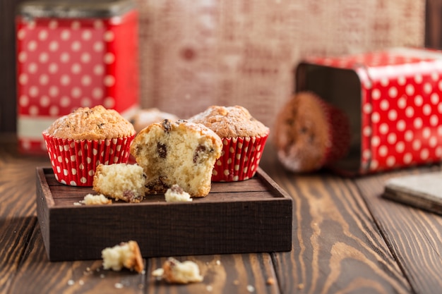 Fresh homemade delicious muffins with raisins