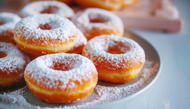 Fresh homemade donuts with powdered sugar