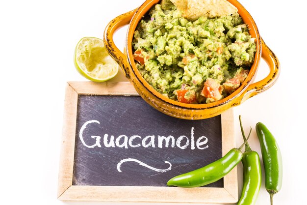 Fresh homemade guacamole in the bowl.in the bowl.