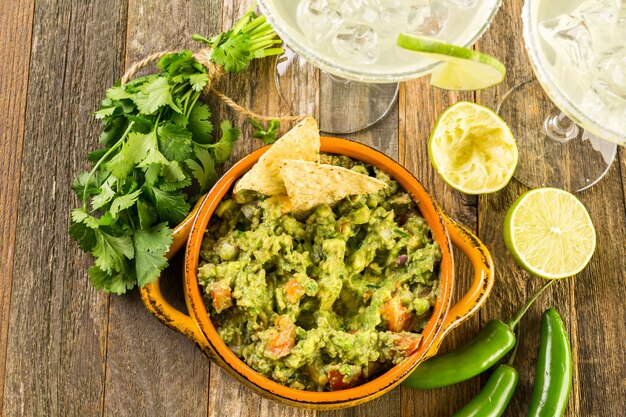 Fresh homemade guacamole in the bowl.in the bowl.