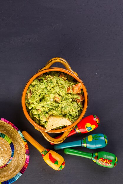 Fresh homemade guacamole in the bowl.in the bowl.