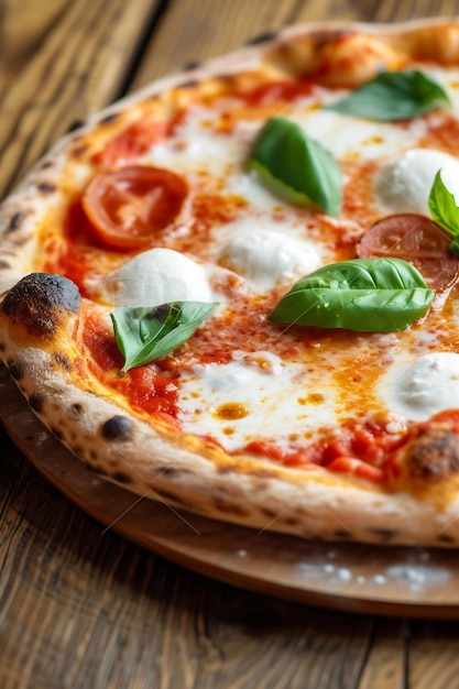 Fresh Homemade Italian Pizza Margherita with buffalo mozzarella and basil Generative AI