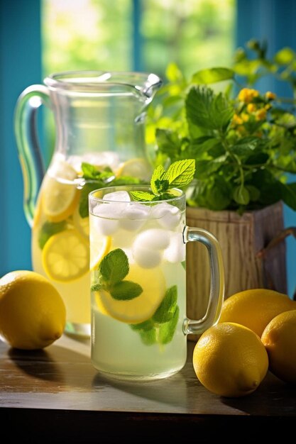 fresh homemade lemonade or lemon water