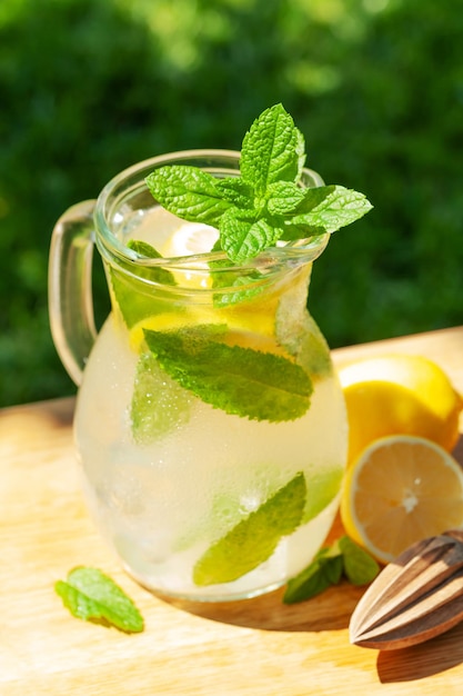 Fresh homemade lemonade with lemon and mint