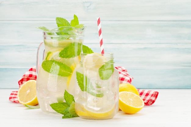 Свежий домашний лимонад с лимоном и мятой