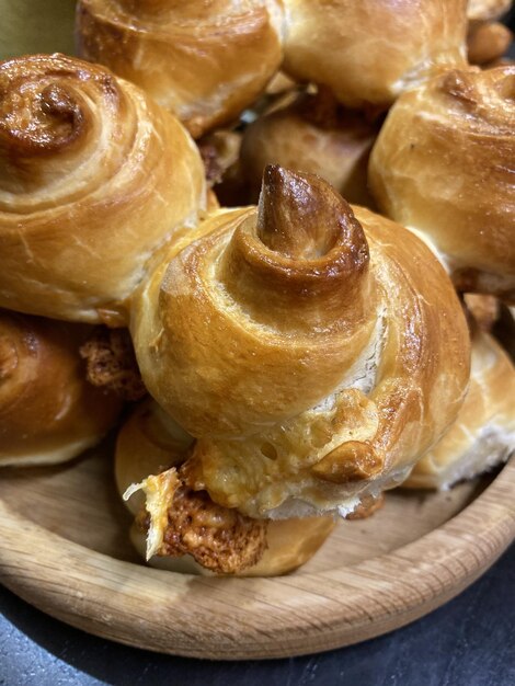 Fresh homemade puff pastry buns vertical photo format